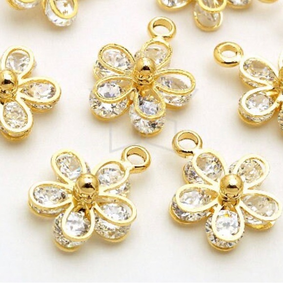 CZ Flower Stud Dangle in Gold Filled or Sterling Silver, Small Flower Dangle - Picture 8 of 10
